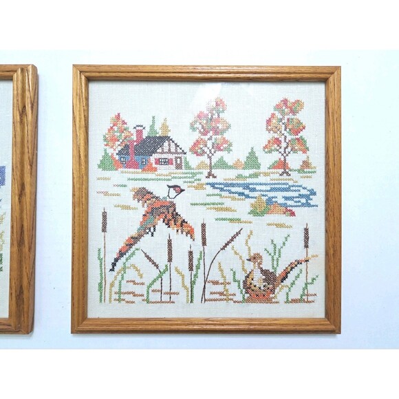 Framed Country Seashore Cross Stitch Set Lighthouse Seagull Beach Farm Marsh - Picture 3 of 6